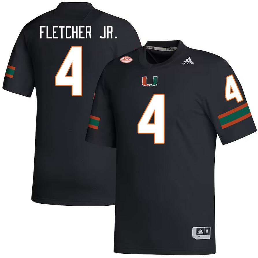 Men #4 Mark Fletcher Jr. Miami Hurricanes College Football Jerseys Stitched-Black